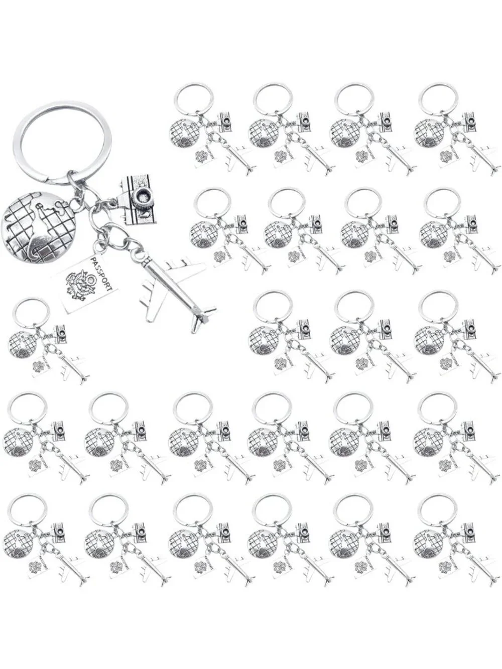 25 Pack Travel Airplane Keychains - Adventure Camera Keyrings for Travelers
